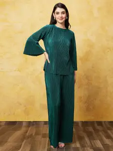 Globus Green Self-Design Round Neck Top With Trouser