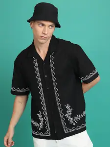 HIGHLANDER Embroidered Camp Collar Drop Shoulder Oversized Shirt Casual Shirt