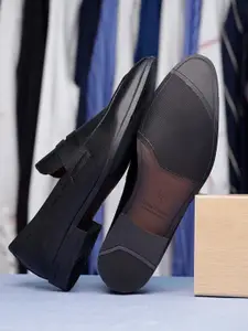 LOUIS STITCH Men Jet Black Formal Slip-On Mocassin Shoes
