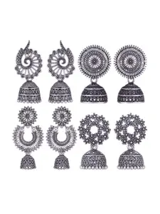 MEENAZ Set Of 4 Stainless Steel Silver-Plated Dome Shaped Jhumkas