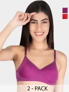 Fabme Pack Of 2 Full Coverage Heavily Padded Seamless T-shirt Bras With All Day Comfort