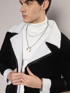 Campus Sutra Lapel Collar Windcheater Biker Jacket With Faux Fur Trim