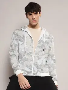 Campus Sutra Abstract Printed Cotton Hooded Sweatshirt