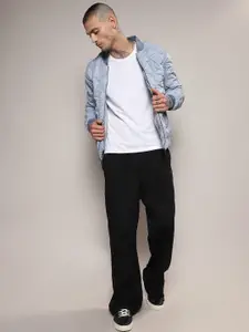 Campus Sutra Blue Self Design Windcheater Puffer Jacket