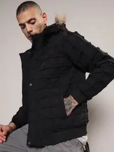 Campus Sutra Self-Design Hooded Windcheater Puffer Jacket