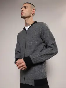 Campus Sutra Mock Collar Acrylic Front-Open Sweater