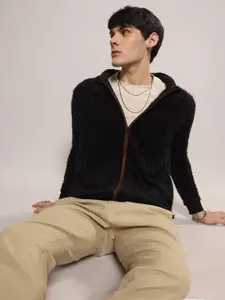 Campus Sutra Mock Collar Cotton Front-Open Sweater