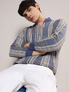 Campus Sutra Tartan Checked Windcheater Cotton Bomber Jacket