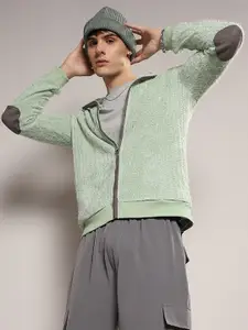 Campus Sutra Ribbed Mock Collar Cotton Front-Open Sweater