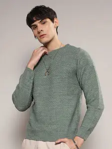 Campus Sutra Self Design Round Neck Pullover Sweater Vest