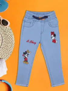 A-Okay Girls Mickey & Minnie Embroidered Slim Fit High-Rise Jeans