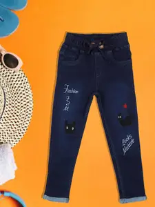 A-Okay Girls Slim Fit High-Rise Embroidered Cotton Denim Jogger Jeans