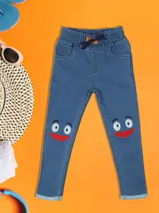 A-Okay Girls Slim Fit High-Rise Embroidered Cotton Denim Jogger Jeans