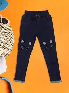 A-Okay Girls Slim Fit High-Rise Embroidered Cotton Denim Jogger Jeans