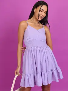 Tokyo Talkies Purple Shoulder Straps Gathered Detailed Fit & Flare Dress