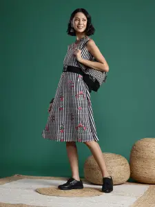 Sangria Floral Print A-Line Midi Ethnic Dress