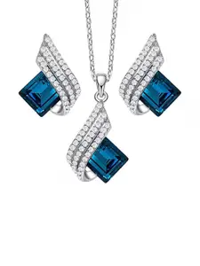 Shining Diva Fashion Silver Plated Crystal-Studded Necklace And Earrings