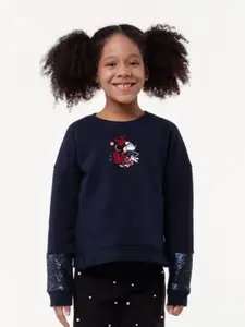 One Friday Girls Mickey Mouse Printed Round Neck Cotton Pullover Sweatshirt