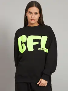 GRIFFEL Typography Printed Round Neck Fleece Pullover