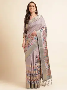 Mitera Grey Floral Printed Pure Silk Saree
