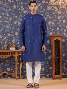 House of Pataudi Floral Printed Band Collar Kurta