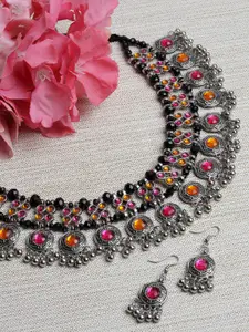 Shining Diva Silver-Plated Crystals-Studded Necklace With Earrings