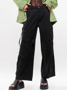 FREAKINS Women Straight Fit High-Rise Pure Cotton Cargo Jeans