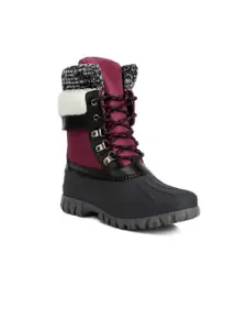 London Rag Women Delphine Colourblocked Knitted Collar Mid-Top Regular Boots