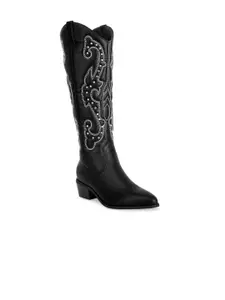 London Rag Women Reyes Embroidered Studded Heeled High-Top Cowboy Boots