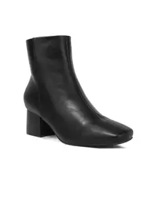London Rag Women Davia Textured Block-Heeled Leather Mid-Top Regular Boots