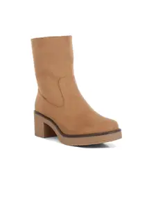 London Rag Women Mid Top Square Toe Block-Heeled Suede Regular Boots