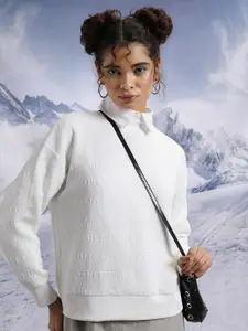 Tokyo Talkies White High Neck Pullover Sweaters