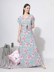 9shines Label Floral Printed Maxi Kaftan Nightdress