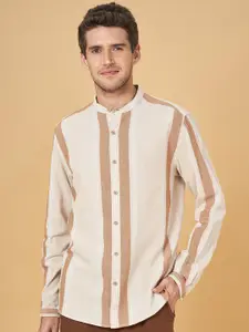 7 Alt by Pantaloons Slim Fit Striped Mandarin Collar Cotton Casual Shirt