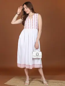 Vishudh Floral Embroidered Fit & Flare Midi Dress