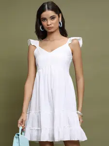 Vishudh Self Design Cap Sleeves Cotton A-Line Mini Dress
