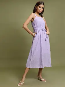 Vishudh Ethnic Motifs Embroidered A-Line Midi Dress