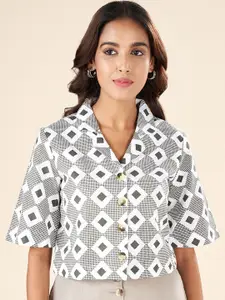 AKKRITI BY PANTALOONS Geometric Printed Cotton Crop Shirt Style Top