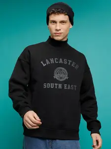 HIGHLANDER Typography Printed Oversized Drop Shoulder Highneck Pullover Sweatshirt