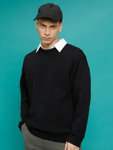 HIGHLANDER Self Design Round Neck Drop Shoulder Sleeves Oversized Pullover Sweatshirt