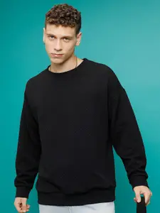 HIGHLANDER Geometric Self Design Drop Shoulder Sleeves Oversized Sweatshirt