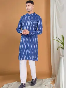 SHIWAM ETHNIX Ikat Printed Band Collar Regular Kurta With Pyjamas