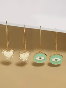 AMI Set Of 2 Gold Plated Enamelled Stone Studded Drop Earrings