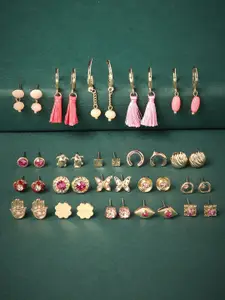 AMI Set of 20 Gold-Plated Contemporary Studs Drops & Half Hoops Earrings