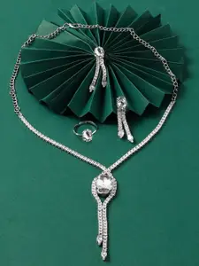 AMI Silver-Plated Cubic Zirconia-Studded Jewellery Set With Finger Ring