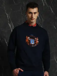 Breakbounce Navy Blue Silicon Print Cotton Oversized Pullover