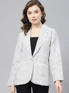 DEEBACO Striped Shawl Collar Long Sleeve Regular Fit Single Breasted Cotton Blazer