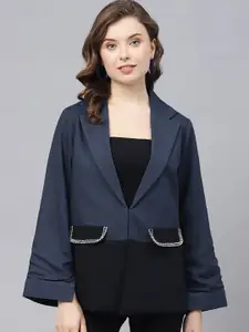 DEEBACO Colorblocked Notched Lapel Long Sleeve Regular Fit Single-Breasted Blazer