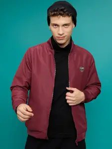 HIGHLANDER Maroon Mock Collar Bomber Jacket