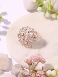 AMI Rose Gold Plated CZ-Studded Adjustable Ring